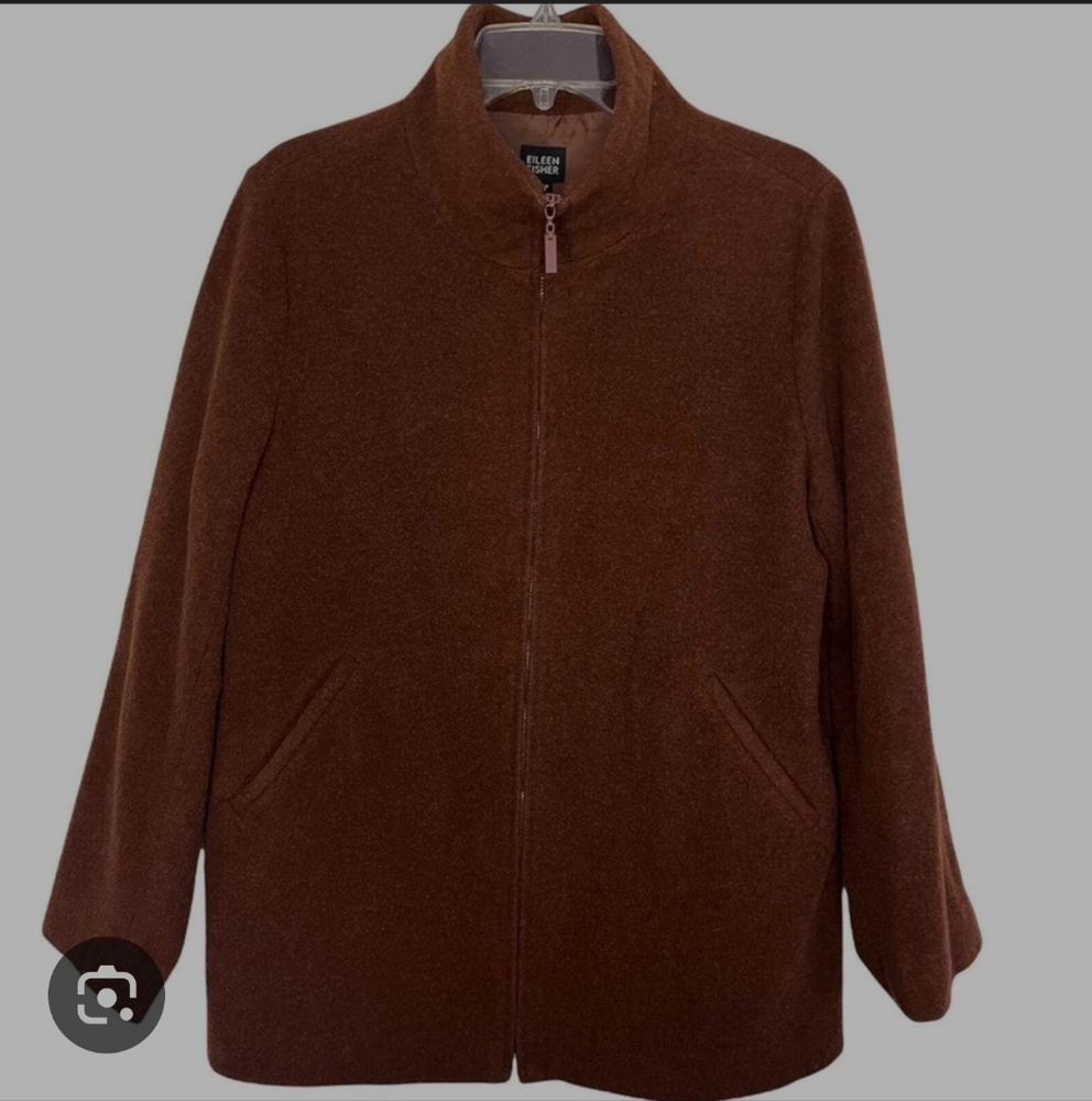 EILEEN FISHER ZIP UP WOOL LINED HIGH NECK COAT SZ MEDIUM